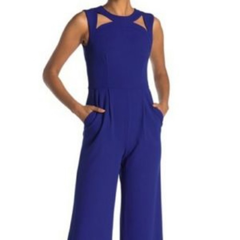 Calvin Klein cutout jumpsuit/romper sleeveless, wide leg (blue)